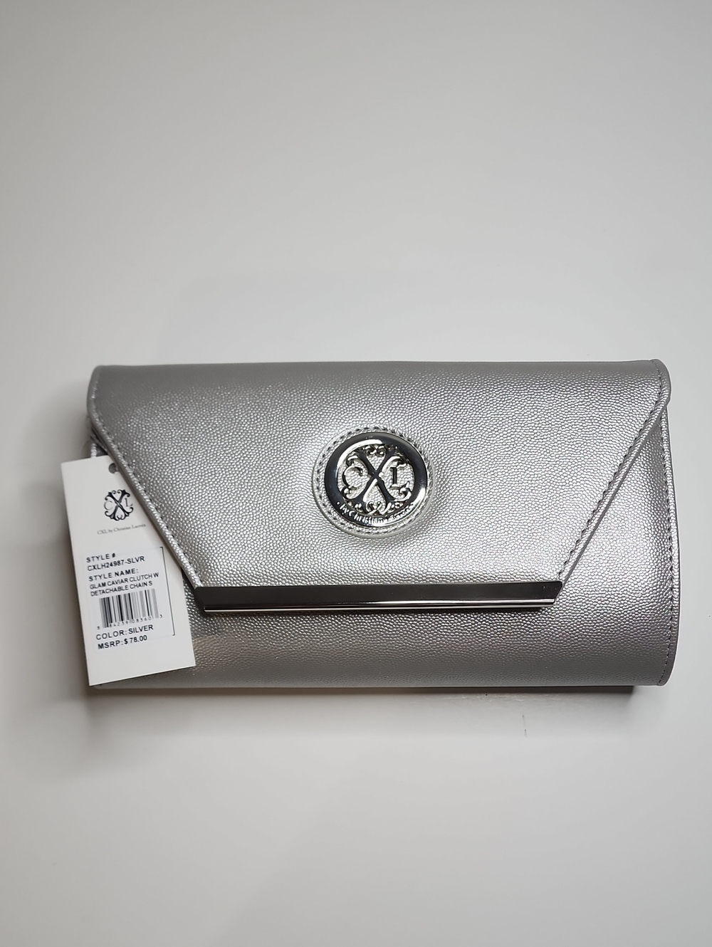 ⭐️NWT CXL by Christian Lacroix Glam Caviar Clutch In Silver w/ Silver,MSRP $78⭐️